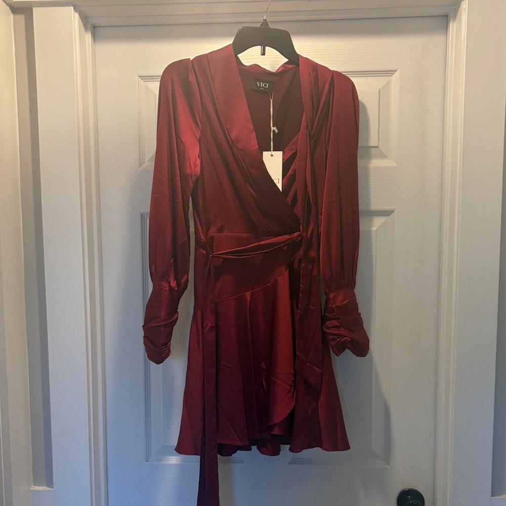 Women's Elegant Burgundy Wrap Dress